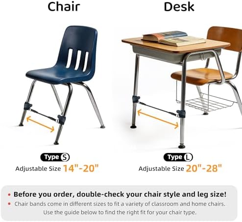 ELETIUO 3-Pack Sensory Chair Bands for Kids - Anti-Slip Fidget Tool for ADHD, Autism & Focus-Silent Stress Relief Bands Fits 20"-28" Desk Legs for Classroom & Home (Black)