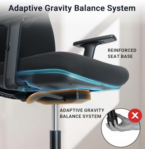 HYLONE Big and Tall Office Chair, High Back Mesh Chair with Adaptive Gravity Balance Recline, Adjustable Headrest & Lumbar Support, Comfortable Home Office Chair, X-Frame Structure