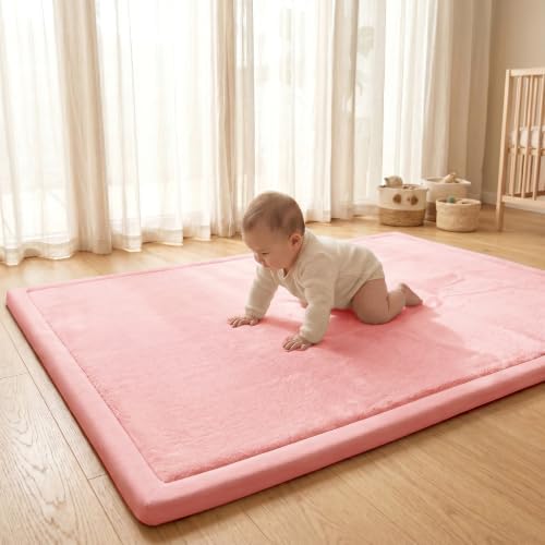 1.3" Thick Baby Play Mat for Floor,71x79 Ultra Soft Elasti-Foam Mat（Pink）