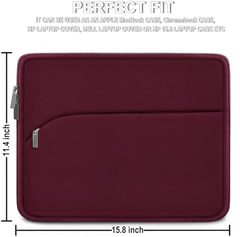 Laptop Sleeve 15.6 inch, Durable Portable Monitor Protective Cover with Front Pocket, Traveling Laptop Case Compatible for HP, Dell, Asus, Lenovo, Wine Red