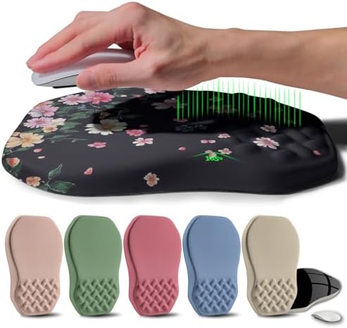 Ergonomic Raised Mouse Pad Wrist Support with Bilateral Slope Memory Foam Mousepad for Wrist Rest and Carpal Tunnel Pain Relief 11.8x7.9〃Flowers Bloom and Fade