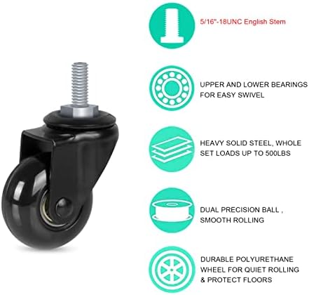 Hirate 2 inch Office Chair Casters Wheel with 5/16"-18UNC Threaded Stem