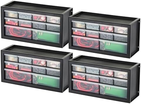IRIS USA Small Plastic Storage Drawers, 10-Drawer - 4 Pack, Stackable Teacher Toolbox Craft Small Parts Bead Screw Hardware Building Bricks Organizer, Drink and Water Flavor Packet Organizer, Black