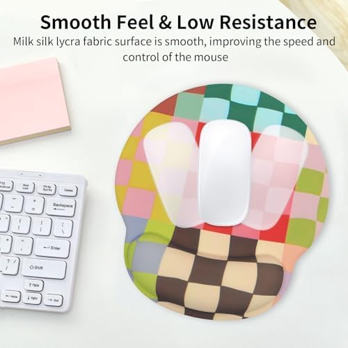 Retro Checkered Mouse Pad with Support Wrist Rest,Cute Funny Boho Ergonomic Mouse Pad with Non-Slip Base for Office Gaming Working Computers,Desk Accessories Pain Relief,Retro Colorful