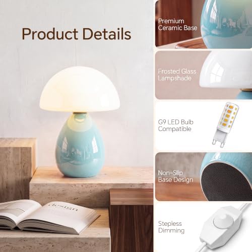 Dawnwake Mushroom Lamp Table Lamp for Bedroom-Small Desk Table Lamps,Blue