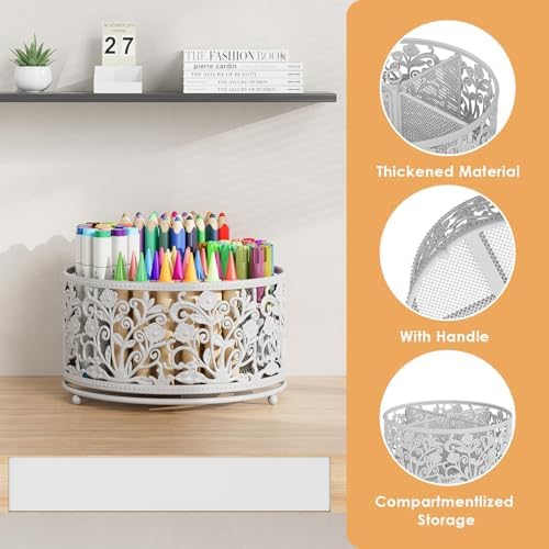 EKNITEY Rotating Mesh Desk Organizer - 4 Slots Cute Pen Pencil Holder Caddy