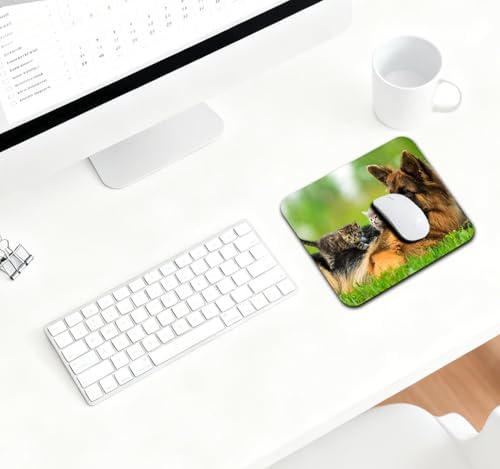 9.5x7.9 Inch Office/Gaming Mouse Pad, German Shepherd and Kittens Lovely Pet Friends, Cute Anti-Slip Mat for Desk Decor