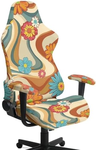 Hippie Daisy Print Gaming Chair Cover Anti Dust 4 Piece Furniture Protector Washable Stretchable Gaming Chair Slipcover with Armrest Covers