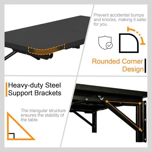 TEAMIX Wall Mounted Folding Table for Small Spaces, Black Floating Desk