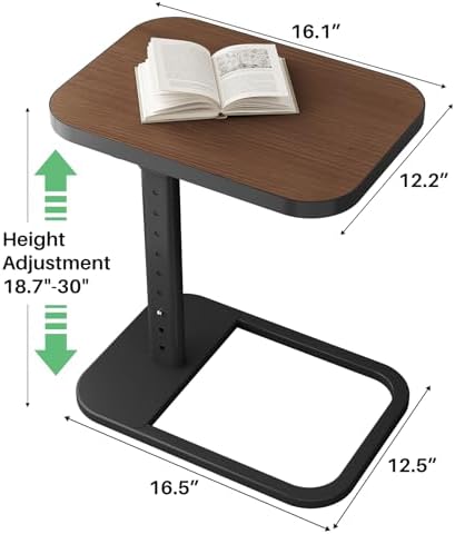 Kitstorack Upgraded TV Tray Table with Panel Lock, 90° Flip-Over Design & Adjustable Height, Sofa Arm Side Table for Eating, Laptop, Couch, Bed, or Small Spaces, Espresso
