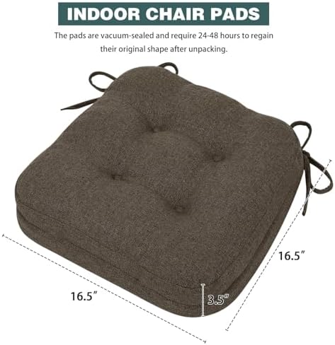 baibu Patented Dual-Layer Dining Chair Cushion, 16.5 x 16.5 x 3.5 in, Brown