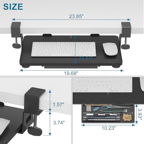 ETHU Small Keyboard Tray Under Desk with C-Clamp, 19.7x11.81", Black