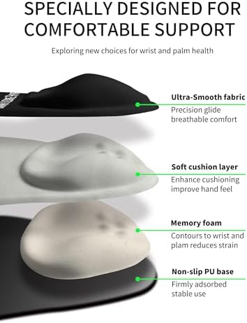 Palm-Rest and Wrist-Hugging Mouse Pad Wrist Rest, Ergonomic Wrist Support with Curve Fitting Cushioned Memory Foam for Carpal Tunnel Pain Relief, 9.9 x 8.3 Inch, DILF