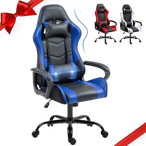 ECOTOUGE Blue Ergonomic Gaming Chair Massage Lumbar Rocking High Back