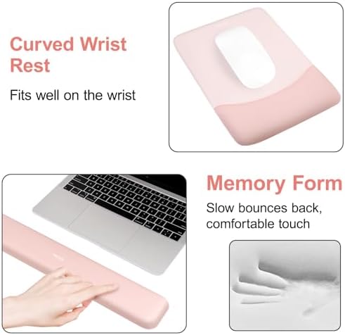MOSISO Ergonomic Keyboard & Mouse Pad Wrist Rest Set, Baby Pink