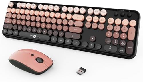 FOPETT Wireless Keyboard and Mouse Combo, 104 Keys Full-Sized 2.4 GHz Round Keycap Colorful Keyboards, USB Receiver Plug and Play, for Windows, Mac, PC, Laptop, Desktop (GradientPink)