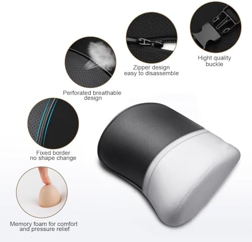 2 Pack Car Leather Neck Pillow, Neck Rest Cushion， Memory Foam and Breathable Removable Cover, Stress-reducing, Anti-Fatigue (Black 2 Pack)