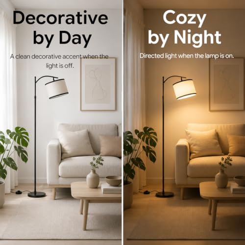 BySea Dimmable Arc Floor Lamp, Adjustable Over Couch Lamp, Remote Control