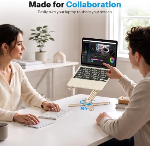 OMOTON LA10 360° Rotating Laptop Stand Riser Foldable for Desk, Gold