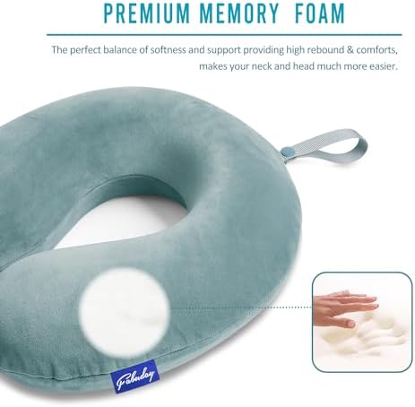 Fabuday Travel Neck Pillow Memory Foam for Airplane Traveling Gray Blue
