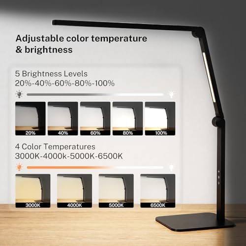 LED Desk Lamp for Home Office with Base, Dimmable Eye Care Architect Desk Light, Adjustable Swing Arm Dual-Light Lighting for Computer Monitor Work Desk Light, Reading, Study & Workbench