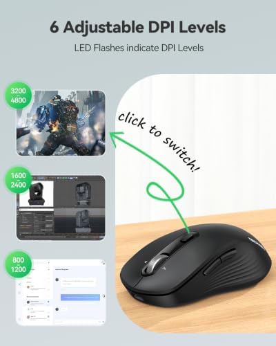 TECKNET Rechargeable Wireless Bluetooth Mouse with 4-Way Wheel, 3-Device