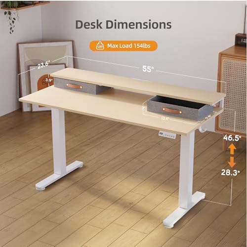 Claiks 55''*24'' Electric Standing Desk with Drawers, Natural