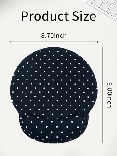 Seorsok Cute White Polka Dot Mouse Pad with Gel Wrist Support Mouse Pad,Ergonomic Aesthetic,Comfortable Mousepad for Office Game Work Computer,Pain Relief Mousepad with Non-Slip Silicone Base,Black