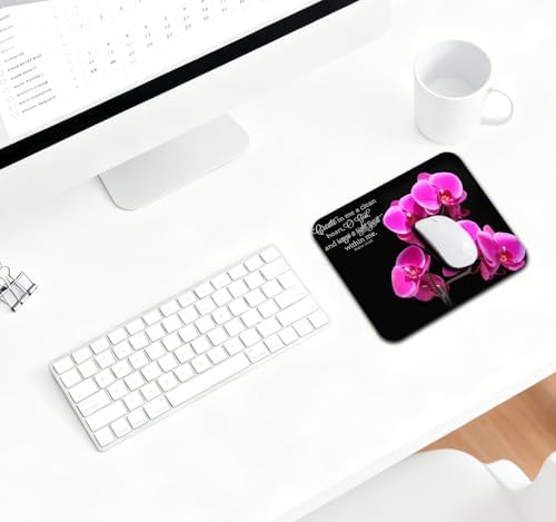 9.5x7.9 Inch Office/Gaming Mouse Pad, Create in Me a Clean Heart Christian Bible Verse Scripture, Vibrant Pink Orchids with Inspirational Quote Cute Anti-Slip Mat for Desk
