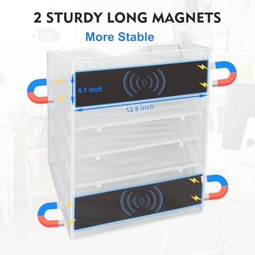 EASEPRES Magnetic 5 Pocket Mesh Hanging File Organizer, Wall Mounted Mail Paper Document Folder Holder, Clipboard Storage Organization Magazine Rack with Nametag Label for Office Home School, White
