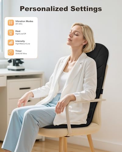 Snailax Back Massager with Heat, Vibration Massage Chair Pad, Seat Cushion