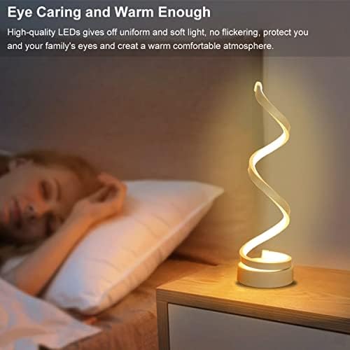 Modern Spiral Table Lamp, Dimmable Table Lamps for Bedroom, 12W LED Desk Lamp for Living Room, 3 Colors 10 Brightness Bedside Lamps Nightstand Lamps Desk Light for Nightstand, Office - White