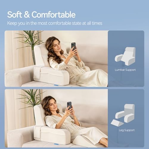 Kayfia Reading Pillow, Gel Memory Foam Back Rest Pillow, 19", Ivory