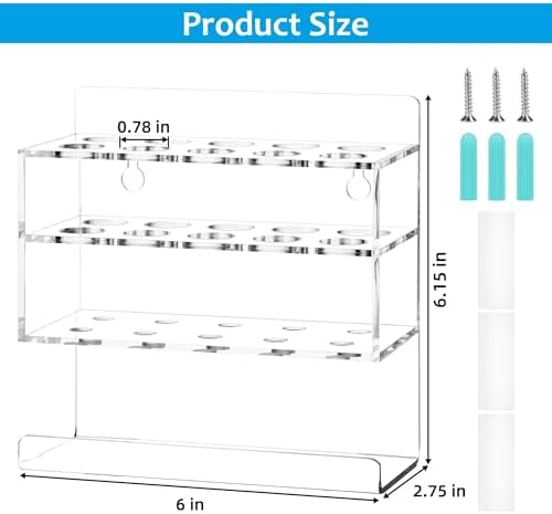 Dry Erase Marker Holder, Wall Mounted Acrylic Marker Holder with 10 Slots, Sticky Pen Storage for Classroom Organization, Office, Whiteboard, Desk Locker Organizer Accessories, Clear