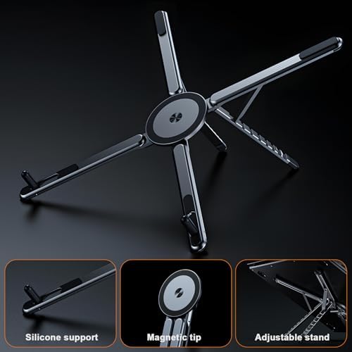 Portable Travel Tablet/Phone/Laptop Stand, Adjustable Laptop Riser for Desk, Foldable Magnetic Phone Holder, Compatible with iPad, MacBook, iPhone (4.7-15.6'')