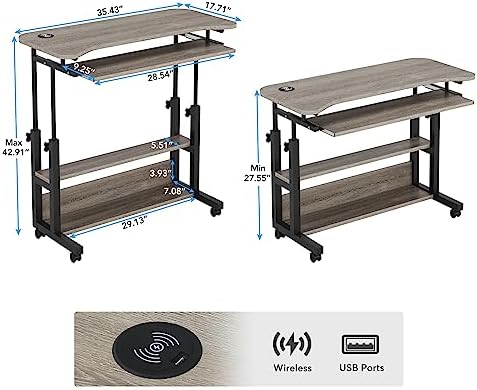 Tribesigns Portable Desk with Power Outlets, Height Adjustable Side Table Sofa Couch Bedside Laptop Computer Cart with USB Charging Ports, Mobile Small Standing Desk with Keyboard Tray