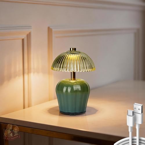 MJ PREMIER Rechargeable Table Lamp, Small Cordless Lamp with Timer, Green