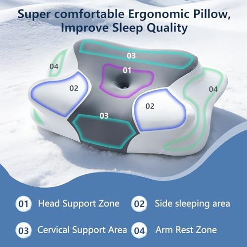 Cervical Neck Pillow for Pain Relief Memory Foam Pillow with Cooling Removable Cover Side/Back/Stomach Sleeper Pillow for Adults Ergonomic Contour Design Support Neck & Shoulder 24.8in*15.7*3.9/4.7in