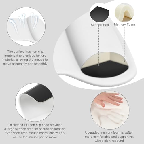 MOSISO Wrist Rest Support for Mouse Pad & Keyboard Set, White
