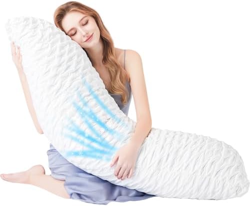 KUCEY Body Pillow for Side Sleeper with Neck and Shoulder Pain,Adjustable Shredded Memory Foam Pillows, Cooling Pillow for hot Sleepers with Washable Cover, Bed Pillows for Adults, Original White