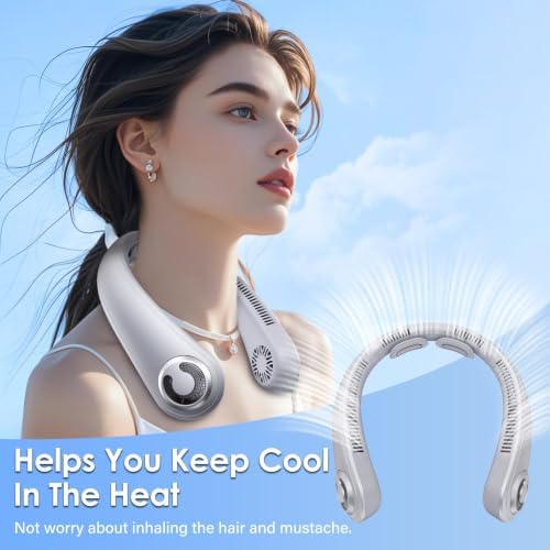Portable Lightweight Neck Fan with Neck Support, Birthday Gifts for Men Women Dad Mom, Rechargeable Personal Wearable Cooling Neck Fans for Hot Flashes, Disneyland, Travel, Camping Essentials