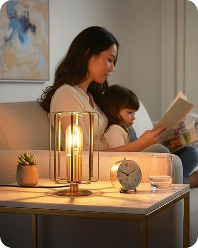 Industrial Table Lamp, 8.5" Small Brass Table Lamp with Dimmable 2400K Warm Light LED Bulb, Vintage Brass Desk Lamp, Gold Bedside Lamp for Bedroom, Study, Office, Small Space, D05TL05