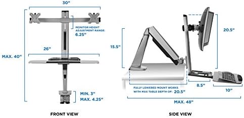 Mount-It! Dual Monitor Arm Desk Mount Sit-Stand Workstation, Clamp Base