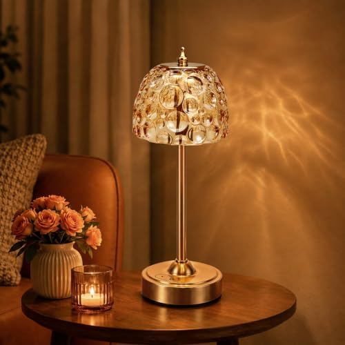Nusogon Cordless Glass Table Lamp, 5200mAh Small Rechargeable Touch Lamp