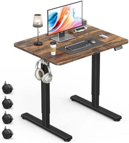 Small Electric Standing Desk, Gaming Desk, 31.5 Inch, Rustic Brown