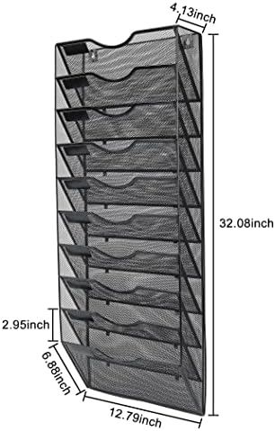 PAG-Mass Hanging Wall File Holder Organizer Mail Sorter Literature Rack for Office, 10 Pockets, Black