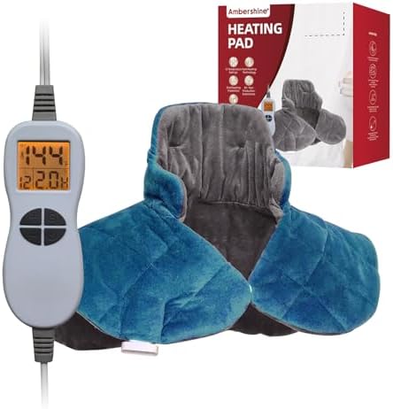 Ambershine 19''x24'' Weighted Neck & Shoulder Heating Pad, 2.5lbs with 12 Temperature Settings& 4 Auto-Off Timers, Pain Relief for Neck/Shoulder/Back(Gray&Blue)