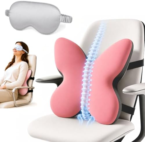 Back Support for Office Chair,Lumbar Support Pillow for Office Chair,Back Pillow for Chair,Memory Foam Back Cushion for Car Seat,Computer Chair Cushion,Removable &Washable Cover (Enhanced Pink)