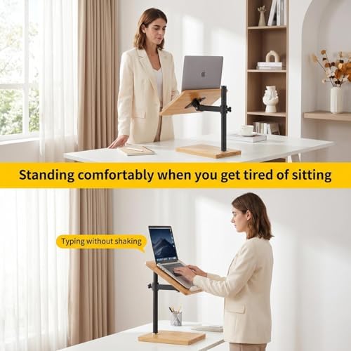 Laptop Stand for Desk, Adjustable Wood and Bamboo Base (Large)