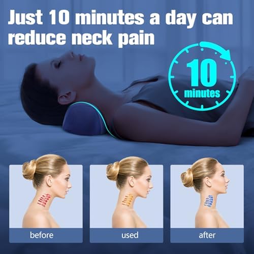 COMFYTHERA Small Neck Stretcher Pillow for Pain Relief, Soft Cervical Traction Device Neck Mild Support Pillow Memory Foam Cervical Neck Orthopedic Pillow for Tension Muscle Relax Relief (Dark Blue)